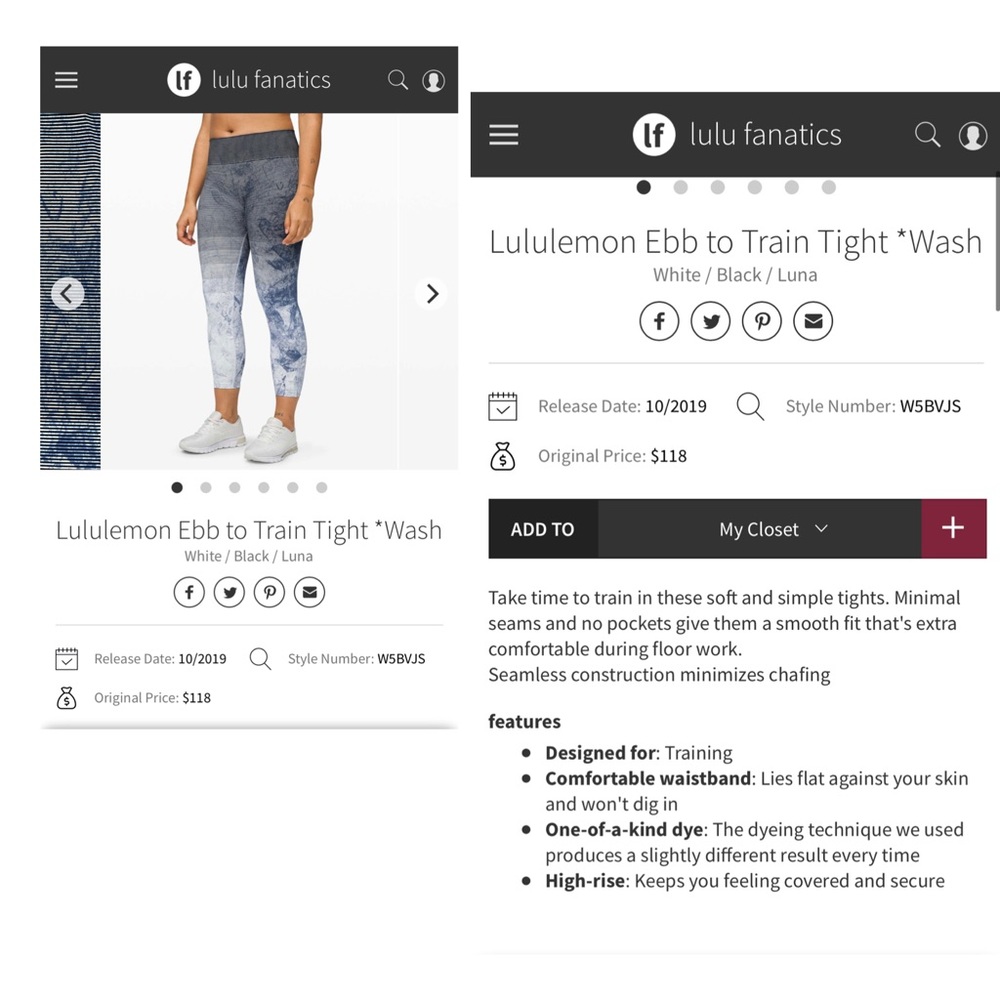 Lululemon Ebb To Train Tight Wash - Picture 2 of 16